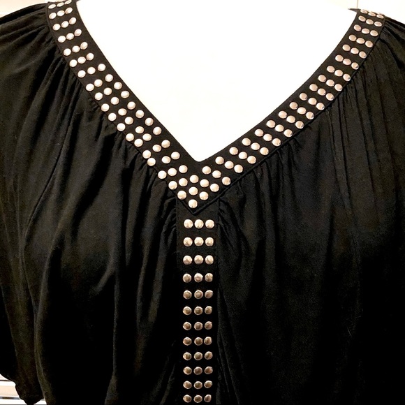 Kenar Studded Black Tunic Blouse v-neck S - Picture 3 of 5